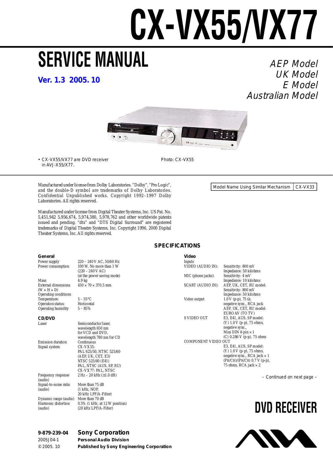 AIWA CX-VX55, CX-VX77 Service Manual