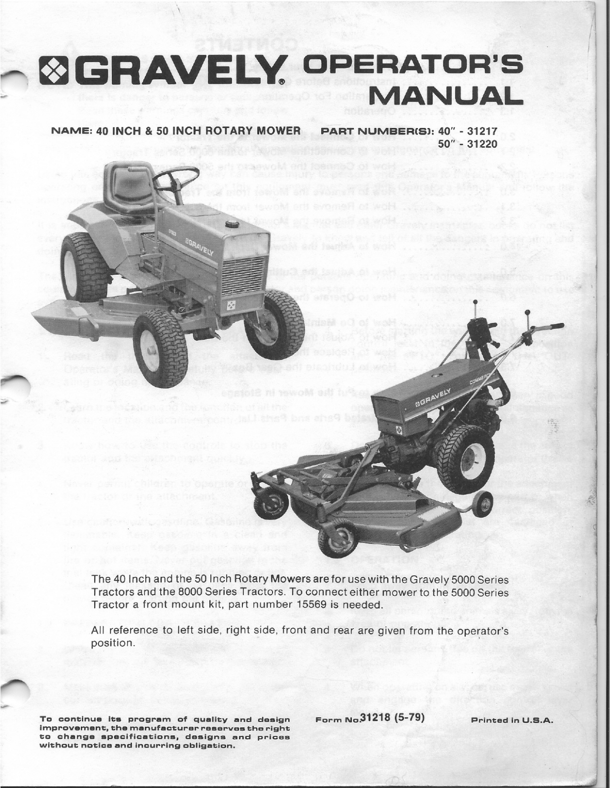 Gravely 31217, 31220 User Manual