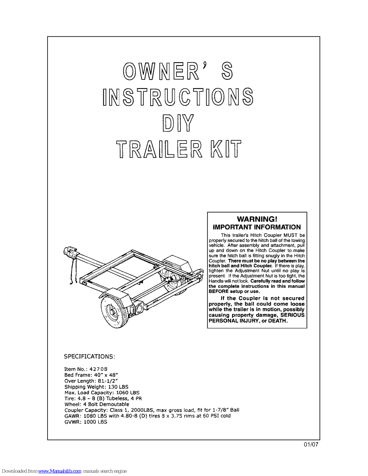 CHICAGO 42708 Owner's Instructions Manual