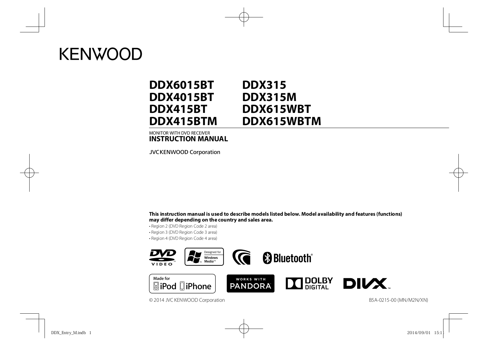 Kenwood DDX415BTM, DDX615WBT, DDX415BT, DDX315, DDX4015BT User Manual