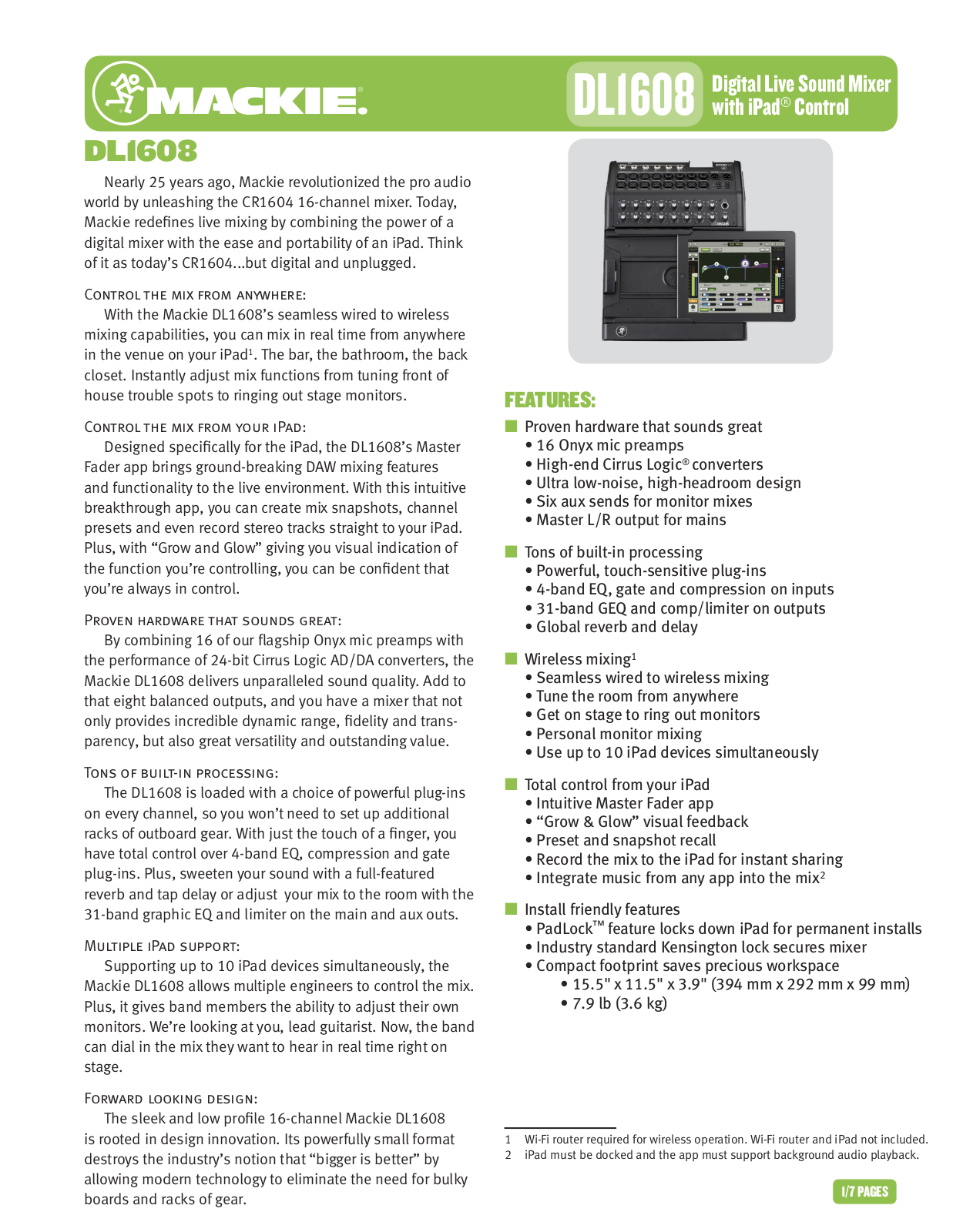 Mackie DL1608 Specifications