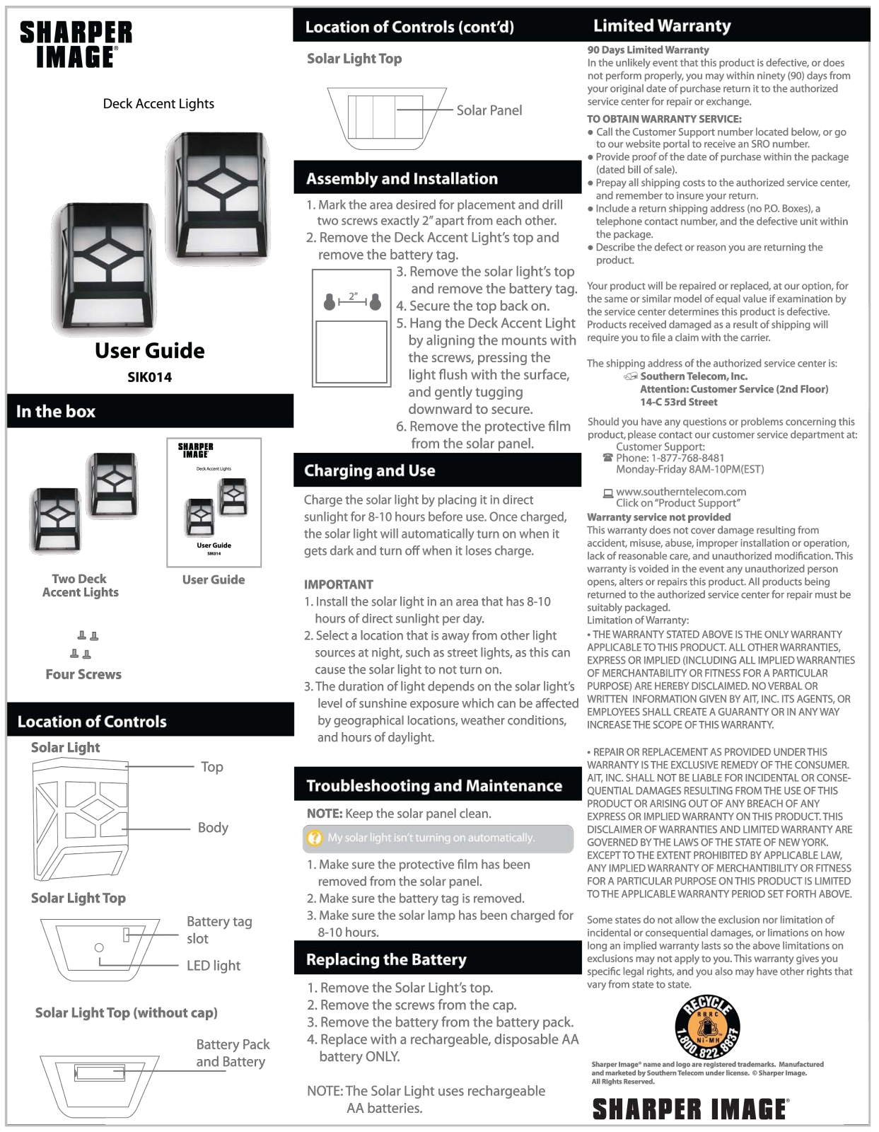 Sharper image SIK014 User Manual