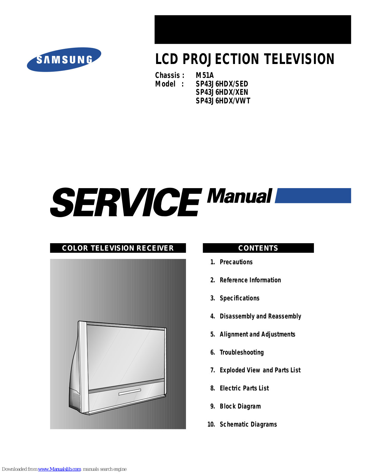 Samsung SP43J6HDX/XEN, SP43J6HDX/SED, SP43J6HDX/VWT Service Manual