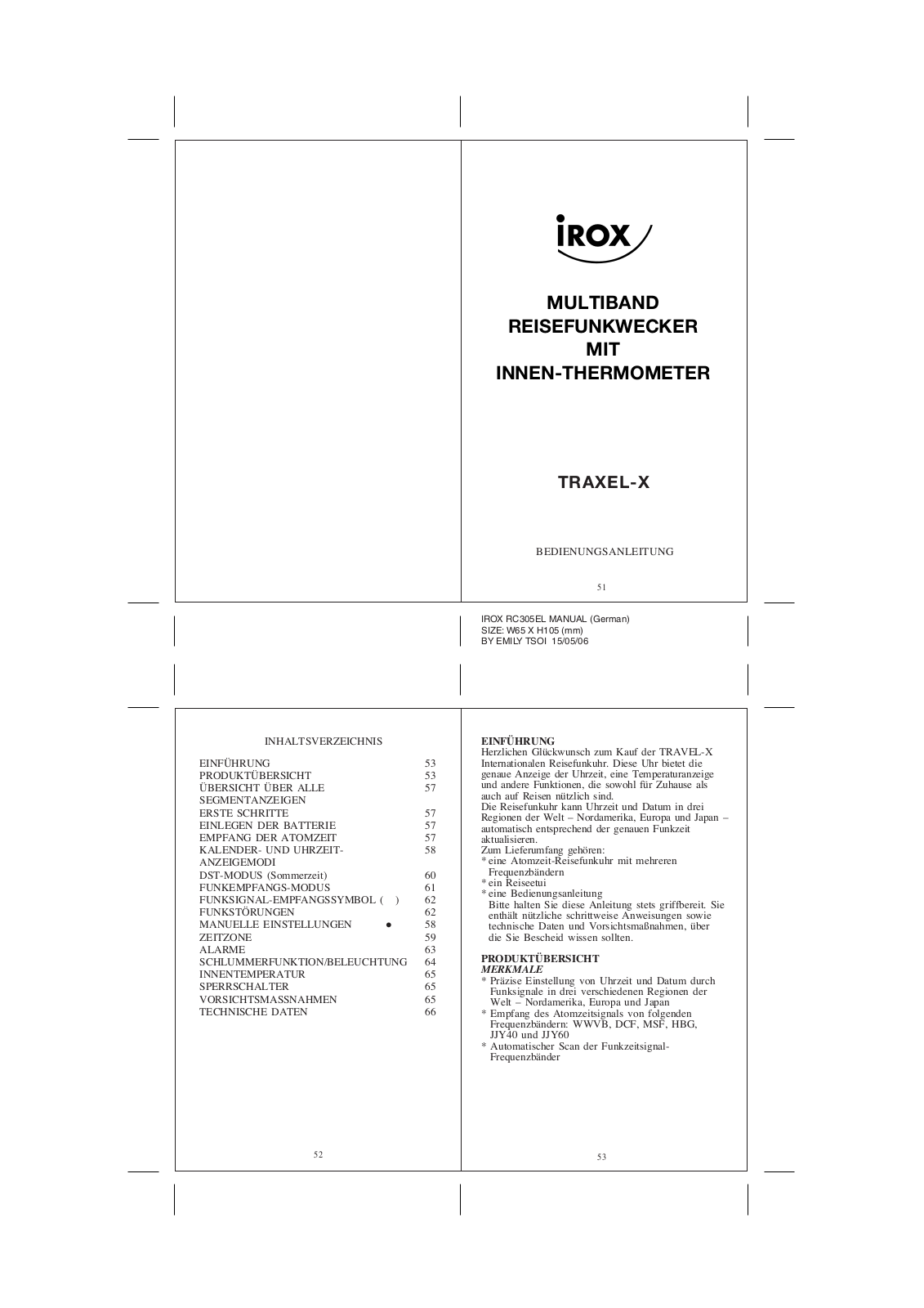 Irox TRAVEL X User Manual