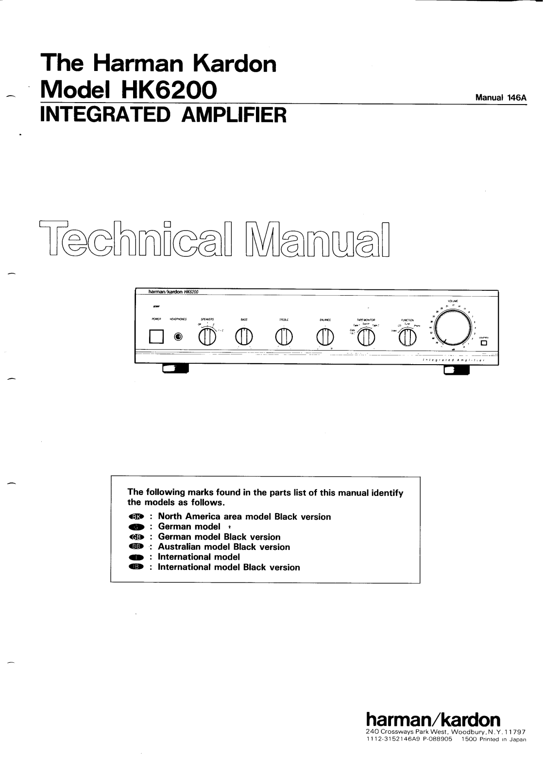 Harman Kardon HK6200 Technical Manual