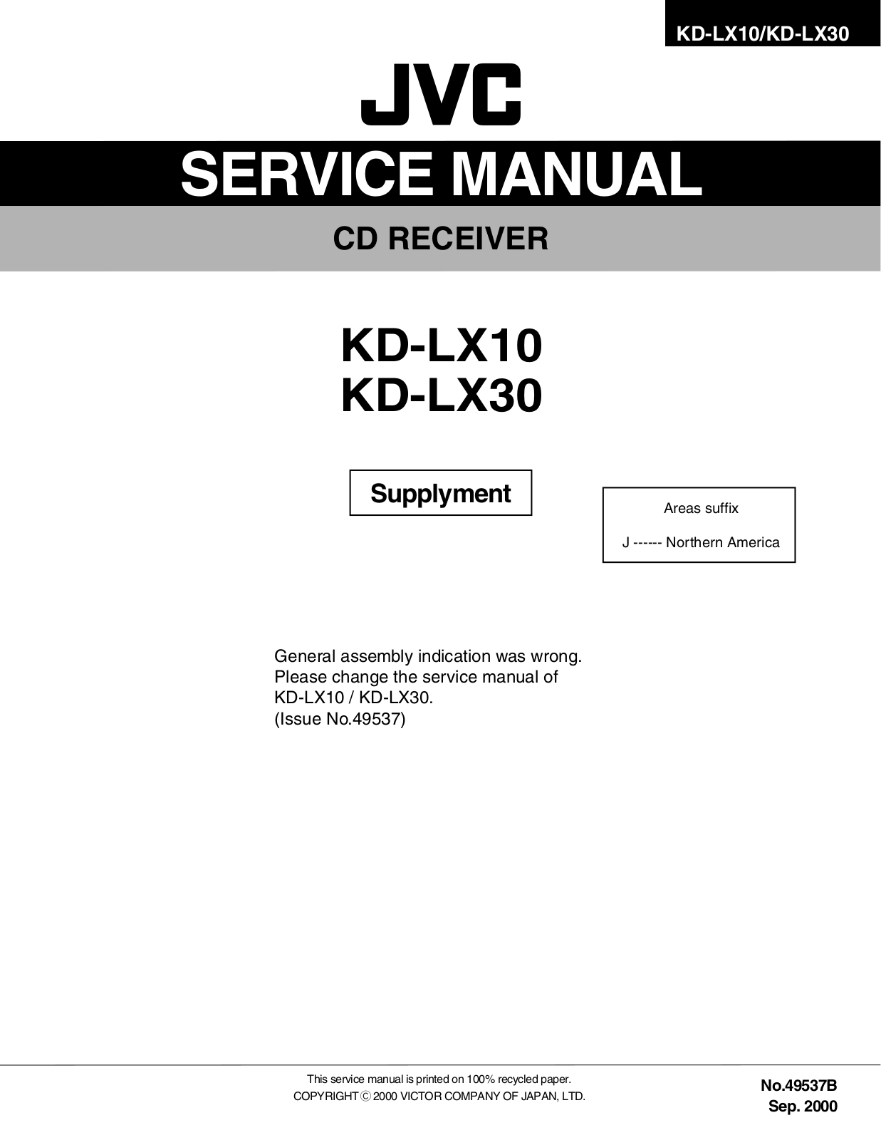 JVC KD-LX10B Service Manual