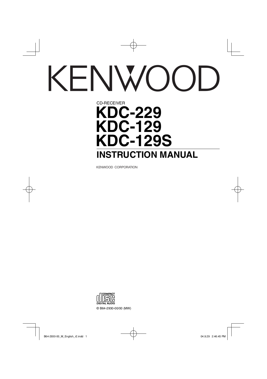Kenwood KDC-129, KDC-129S, kdc 229 User Manual