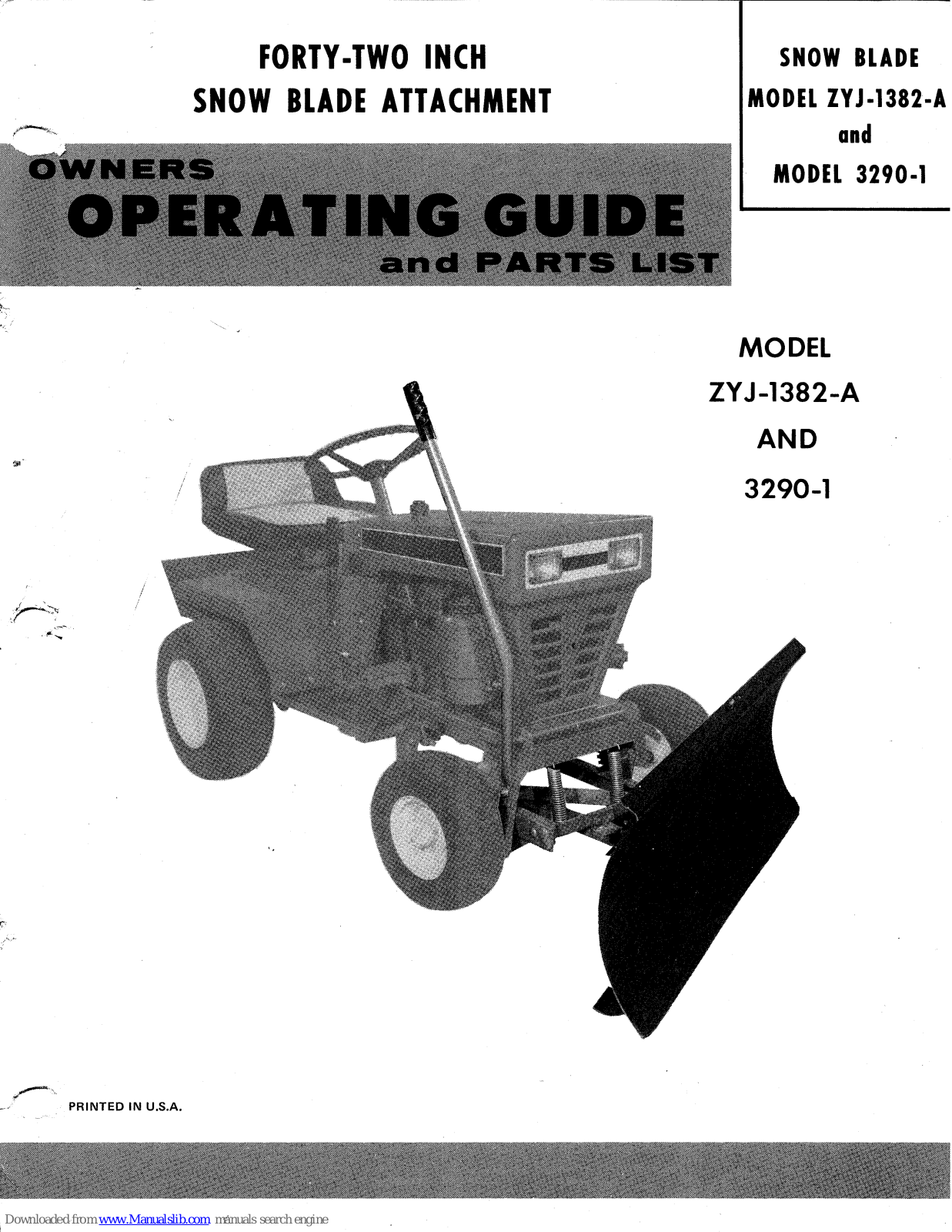 Yard-Man ZYJ-1382-A, 3290-1 Owners Operating Manual And Parts List