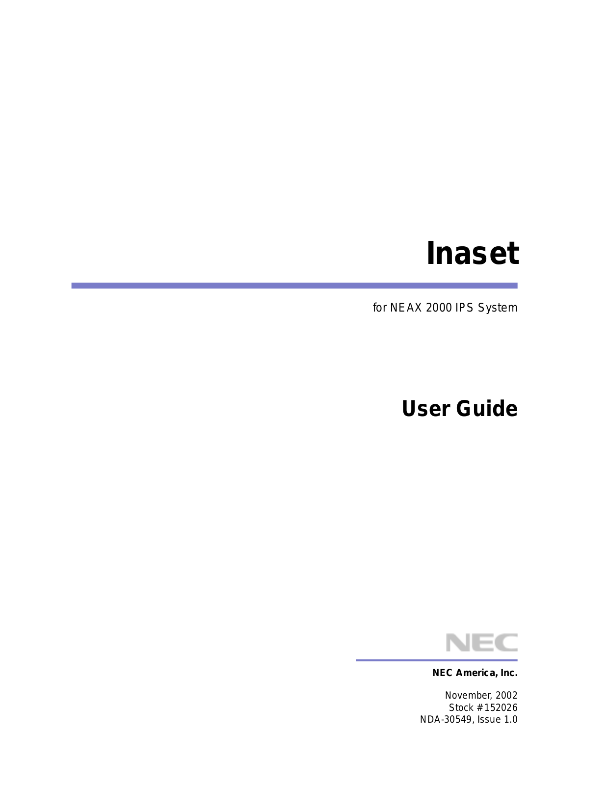 NEC NEAX 2000 IPS User Manual