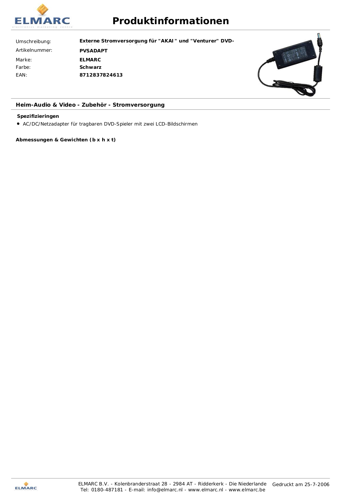 Akai PVSADAPT DATASHEET