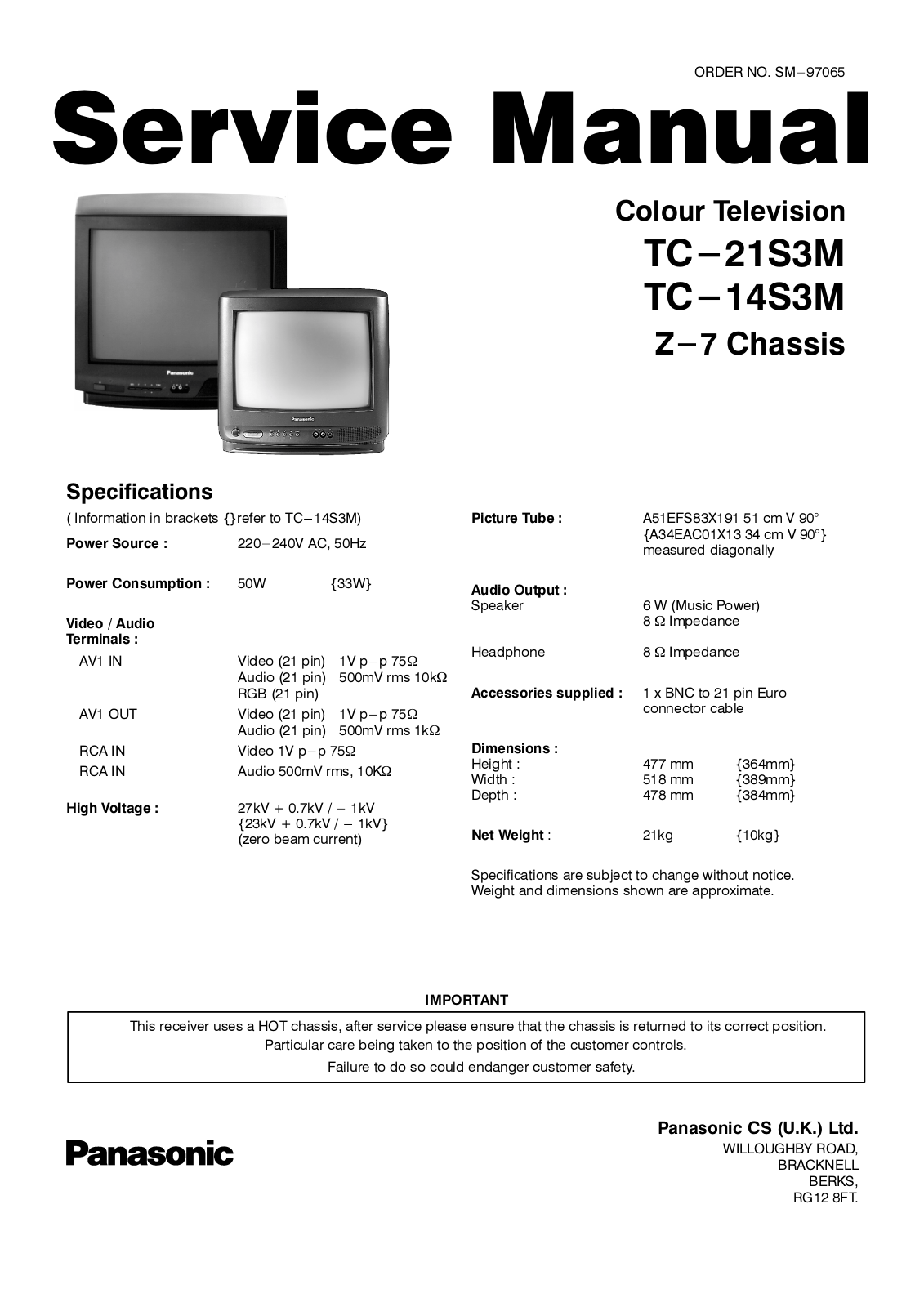 Panasonic TC-21S3M, TC-14S3M Schematic