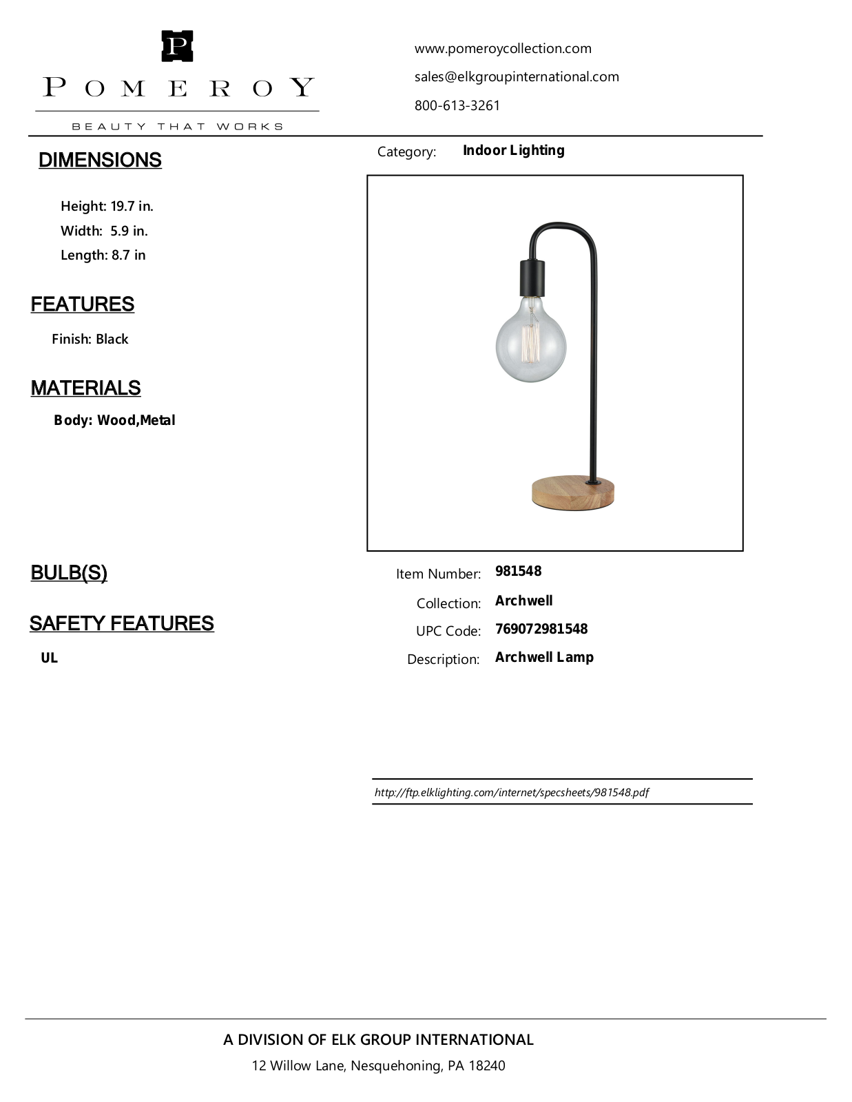 Pomeroy 981548 Product Sheet - ManualMachine.com