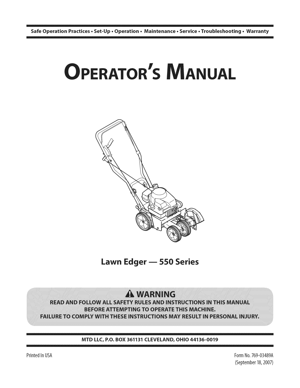 MTD 25B-550D229, 25B-550C029, 25B-550C000 Owner’s Manual