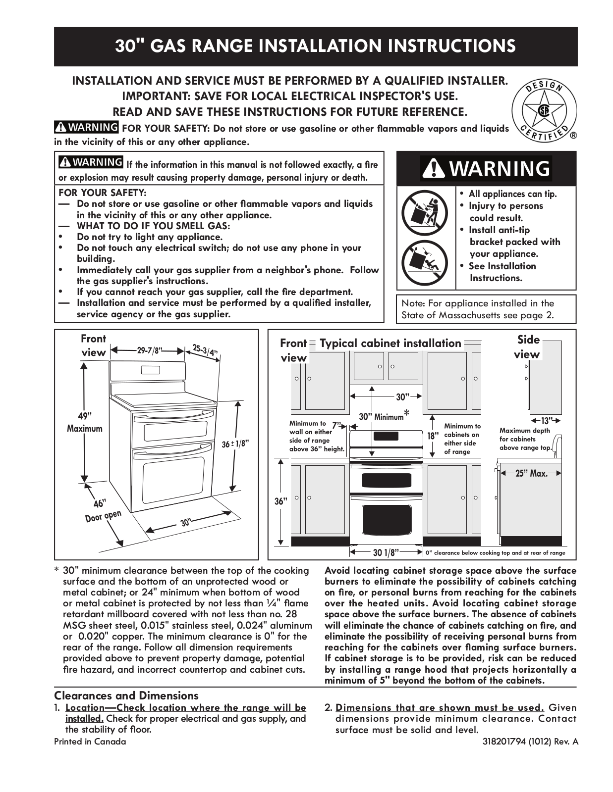 Kenmore 5.8 cu. ft. Double-Oven Gas Range Installation Guide