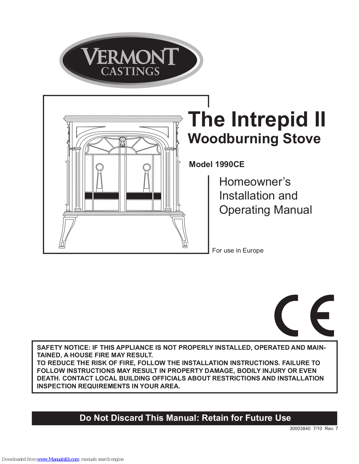 Vermont Castings The Intrepid II 1990CE, Intrepid II Homeowner's Installation And Operating Manual