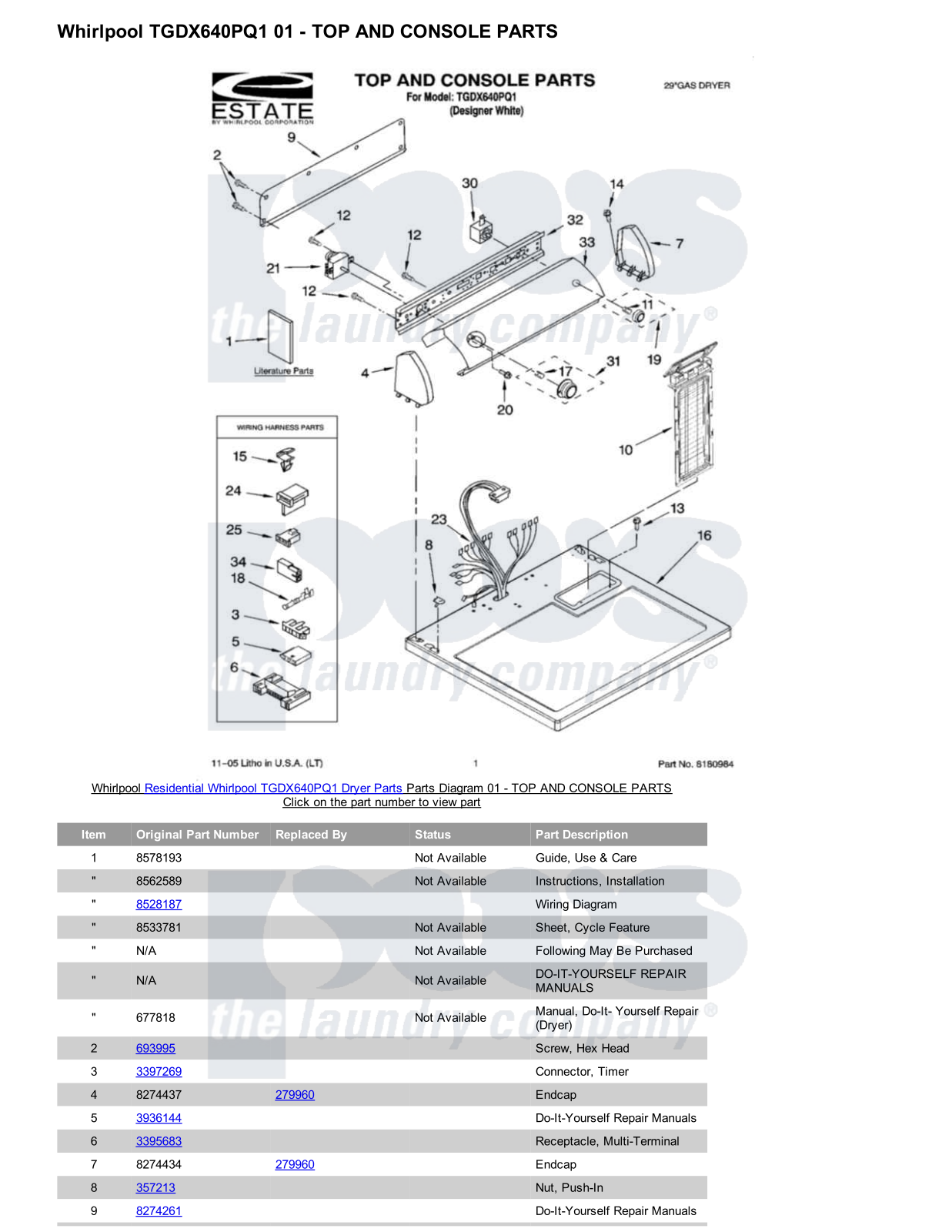 Whirlpool TGDX640PQ1 Parts Diagram