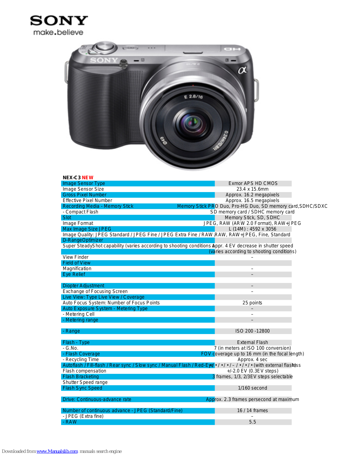Sony NEXC3KB, Alpha NEX-C3 Brochure - ManualMachine.com