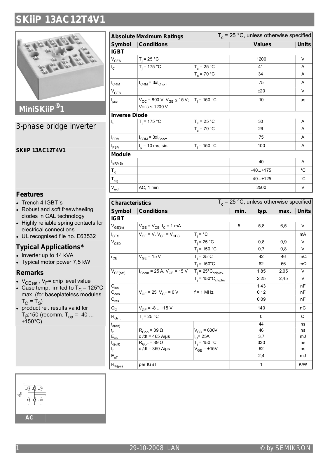 Semikron SKIIP13AC12T4V1 Data Sheet