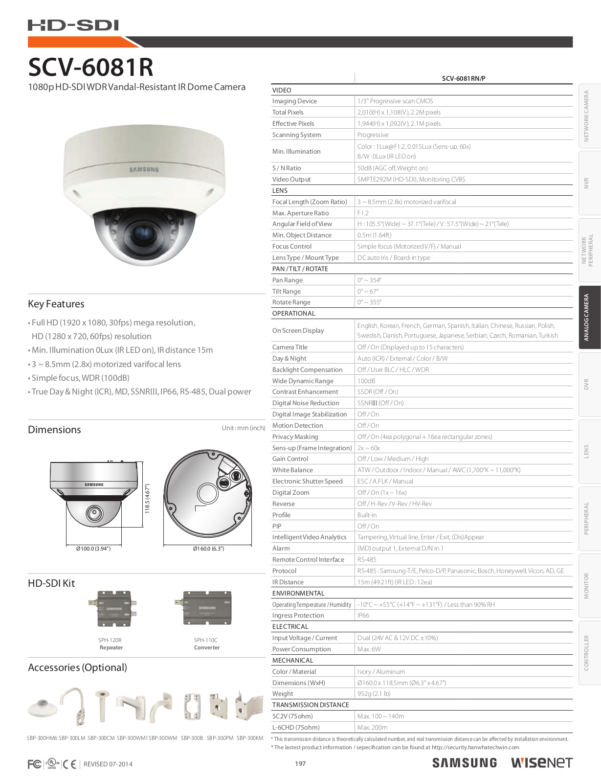 Samsung SCV-6081R, SCV-6081RN Specsheet