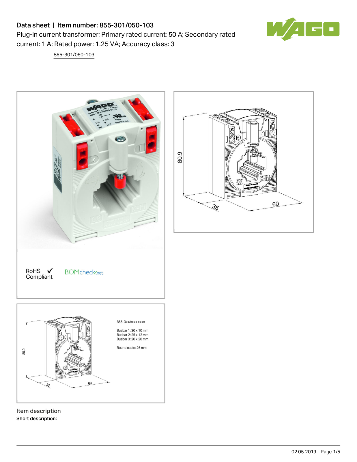 Wago 855-301/050-103 Data Sheet