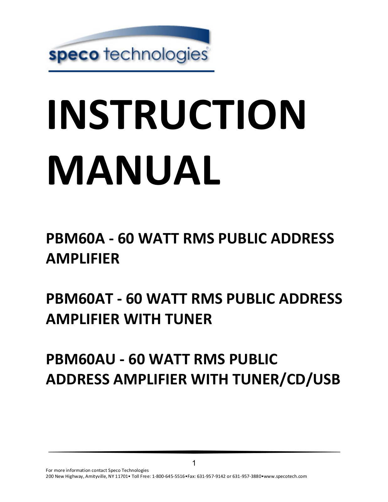 Speco PBM60A, PBM60AT, PBM60AU User Manual