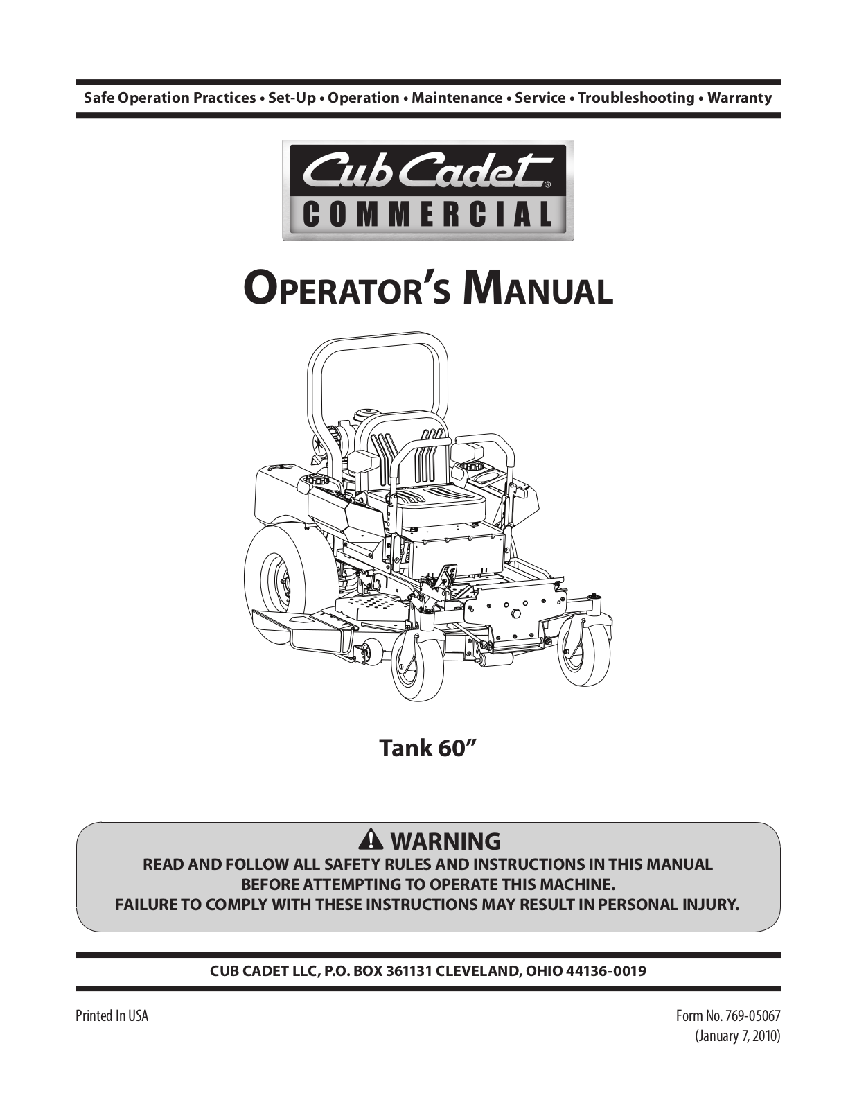 Cub cadet Tank 60 User Manual