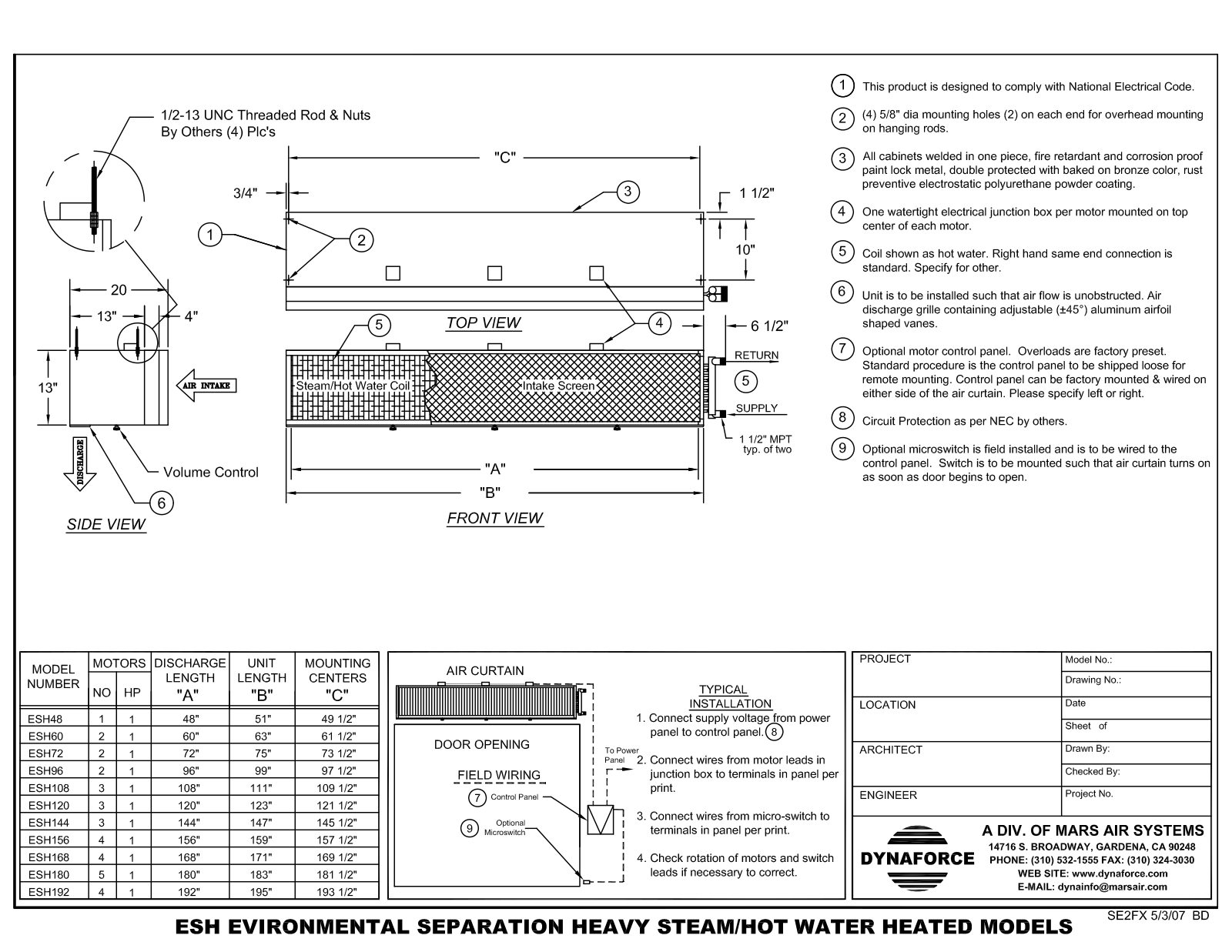 Mars Air ESH144 User Manual