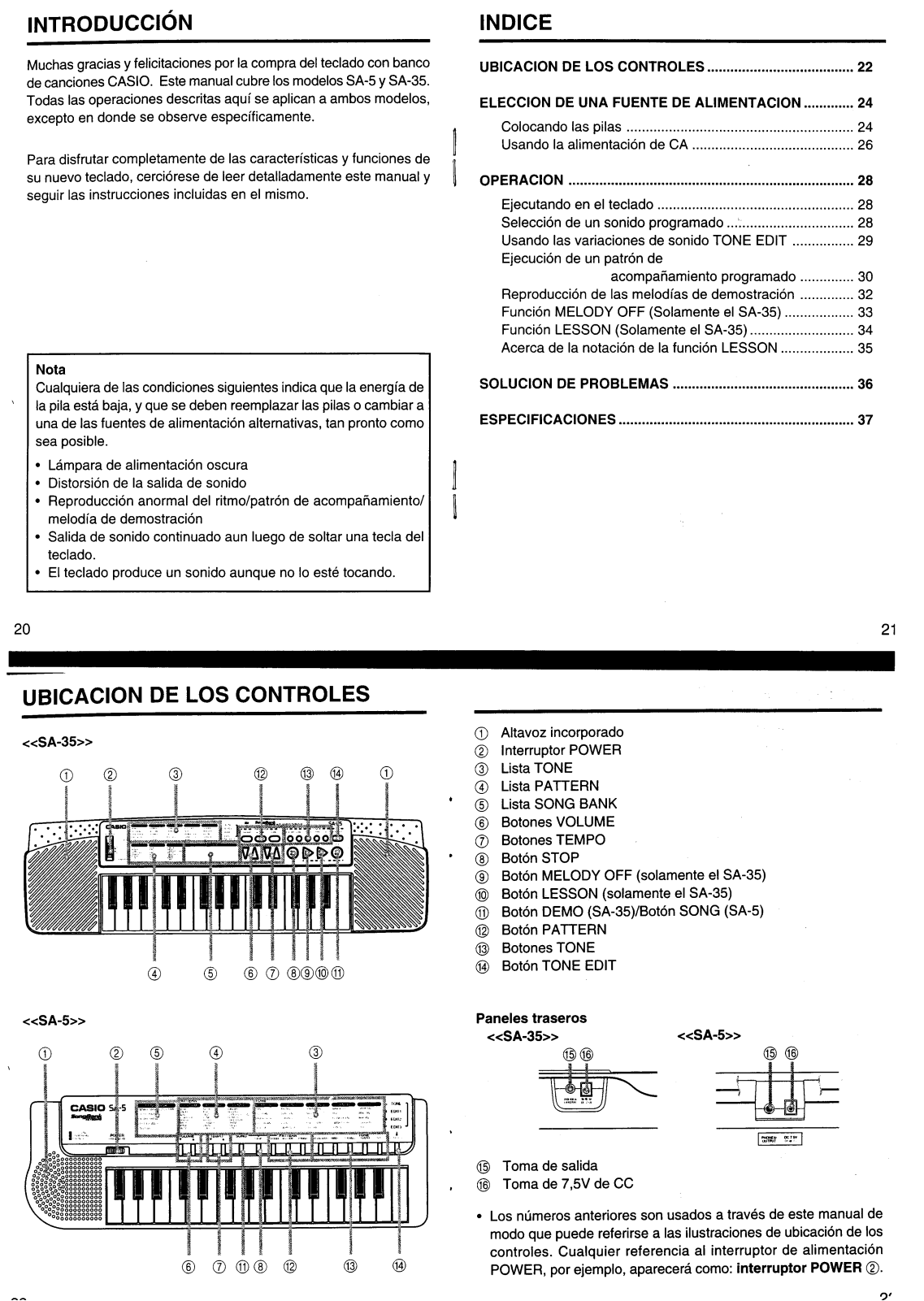 Casio SA-5, SA-35 User Manual