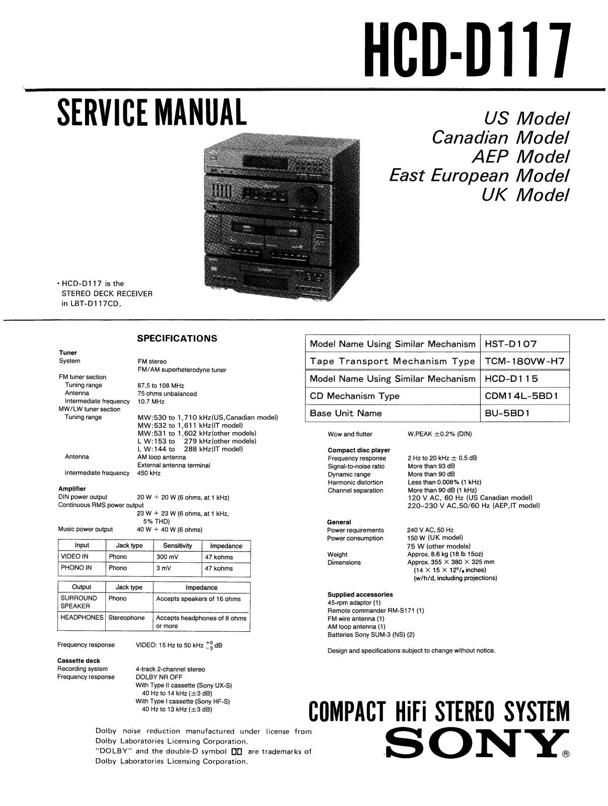 Sony HCDD-117 Service manual