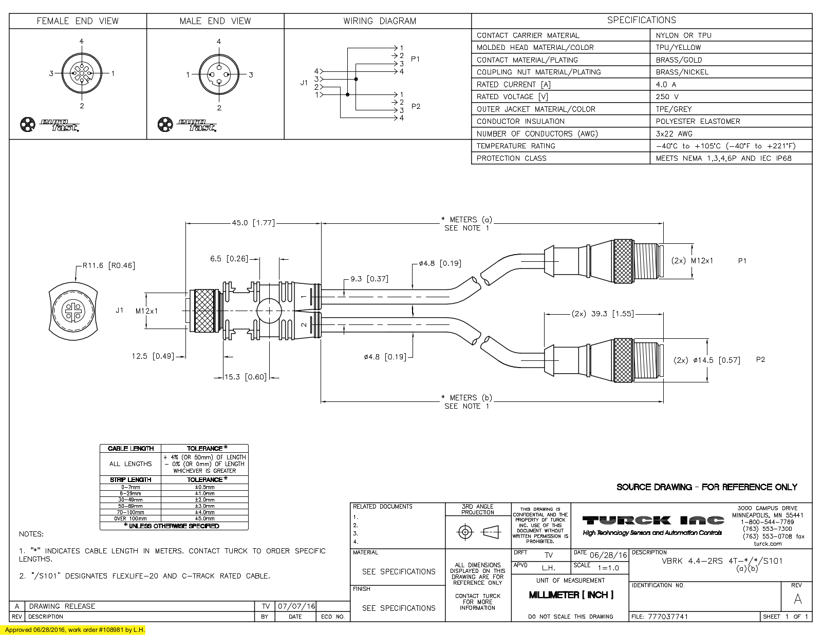 Turck VBRK4.4-2RS4T-0.5/0.5S101 Specification Sheet