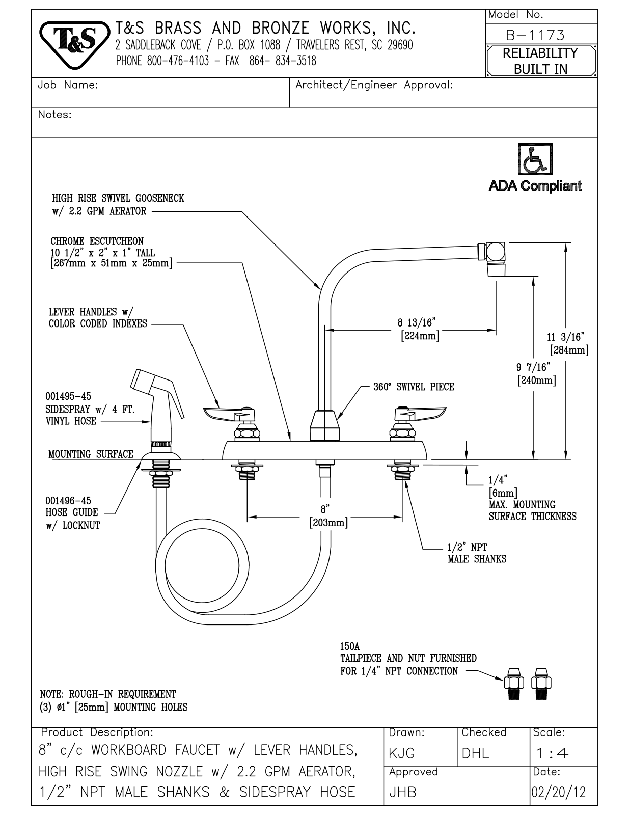 T&S Brass B-1173 User Manual