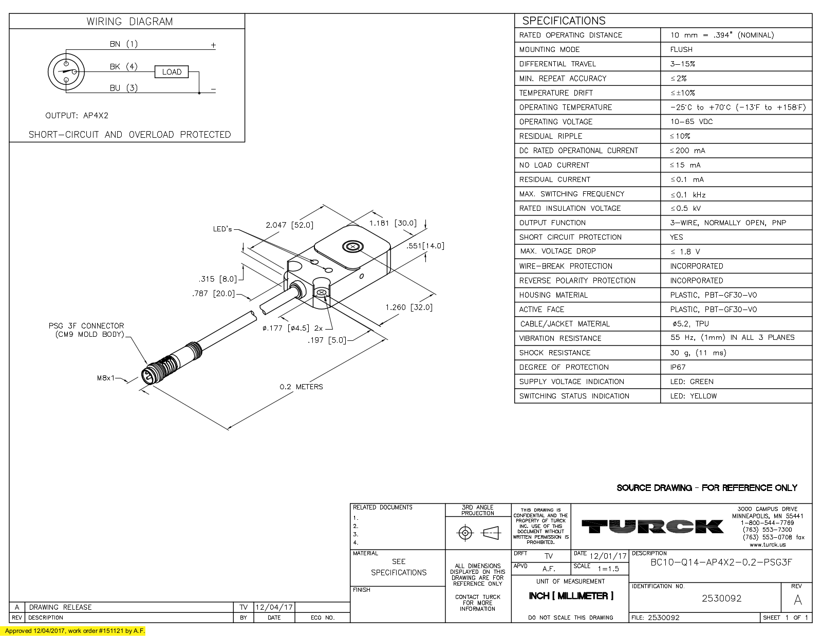 Turck BC10-Q14-AP4X2-0.2-PSG3F Data Sheet