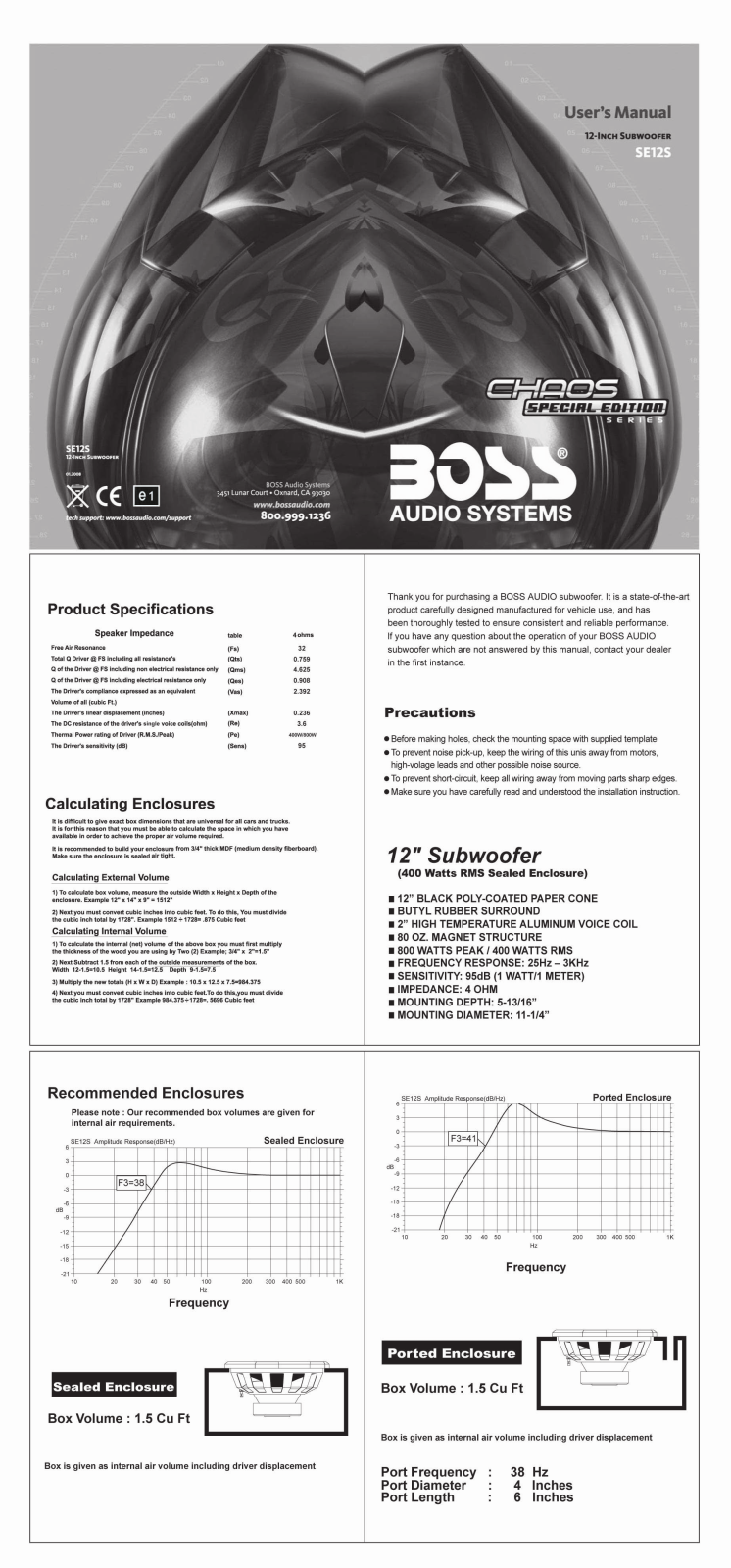 Boss Audio SE12S User Manual