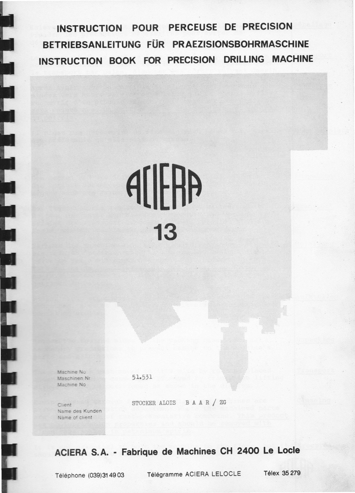 Aciera 13 Operating instructions