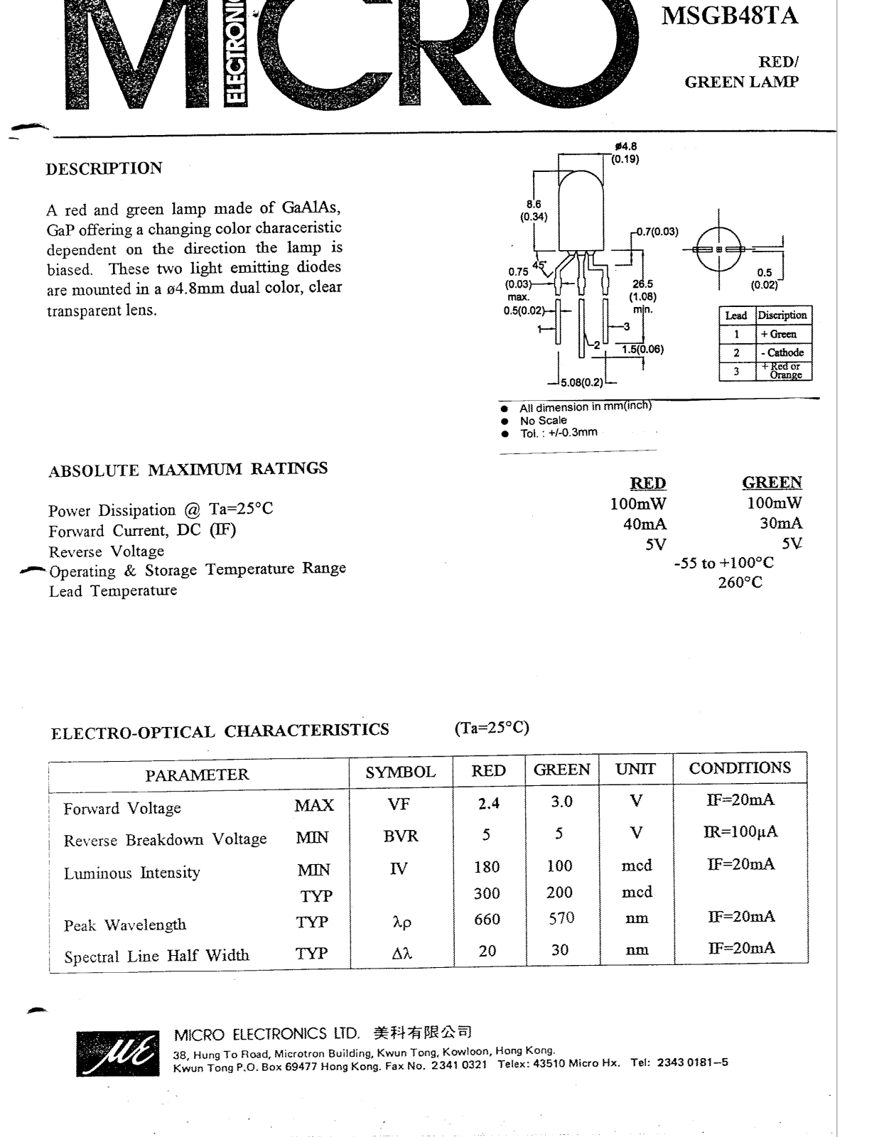 MICRO MSGB48TA Datasheet