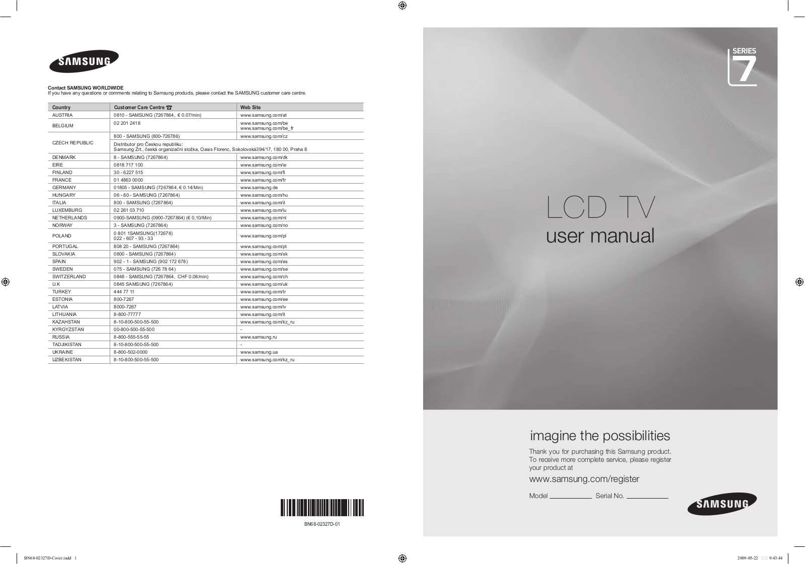 Samsung LE40B750U1P User Manual