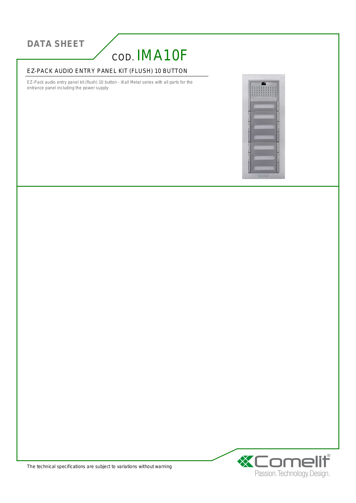 Comelit IMA10F Specsheet