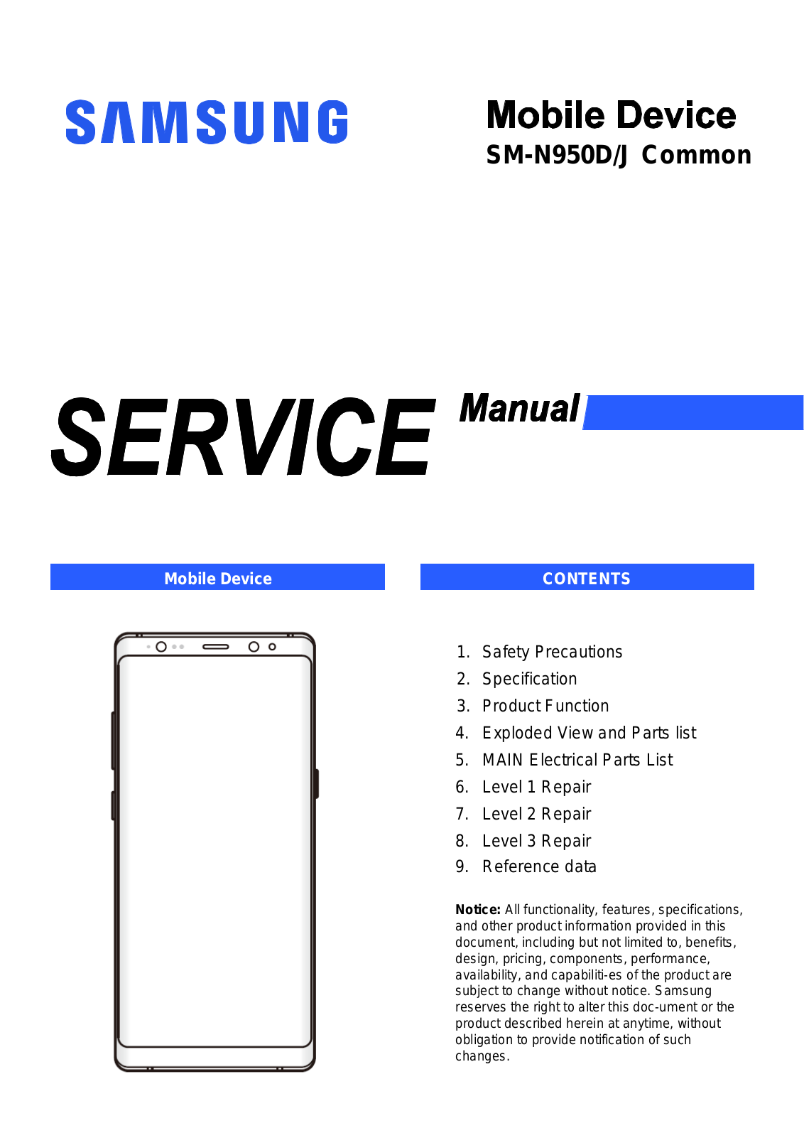 Samsung SM-N950D service manual Cover