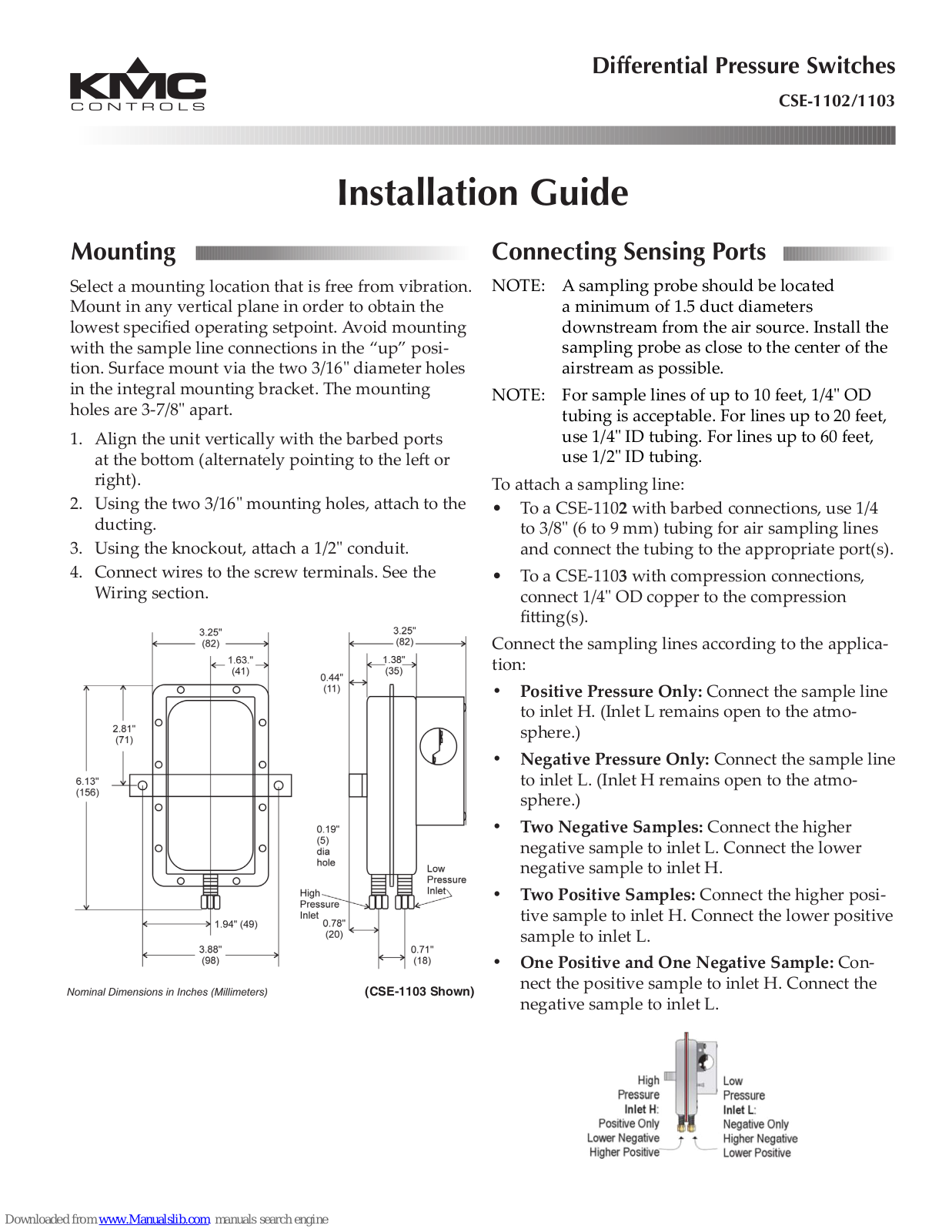 KMC Controls CSE-1102, CSE-1103 Installation Manual