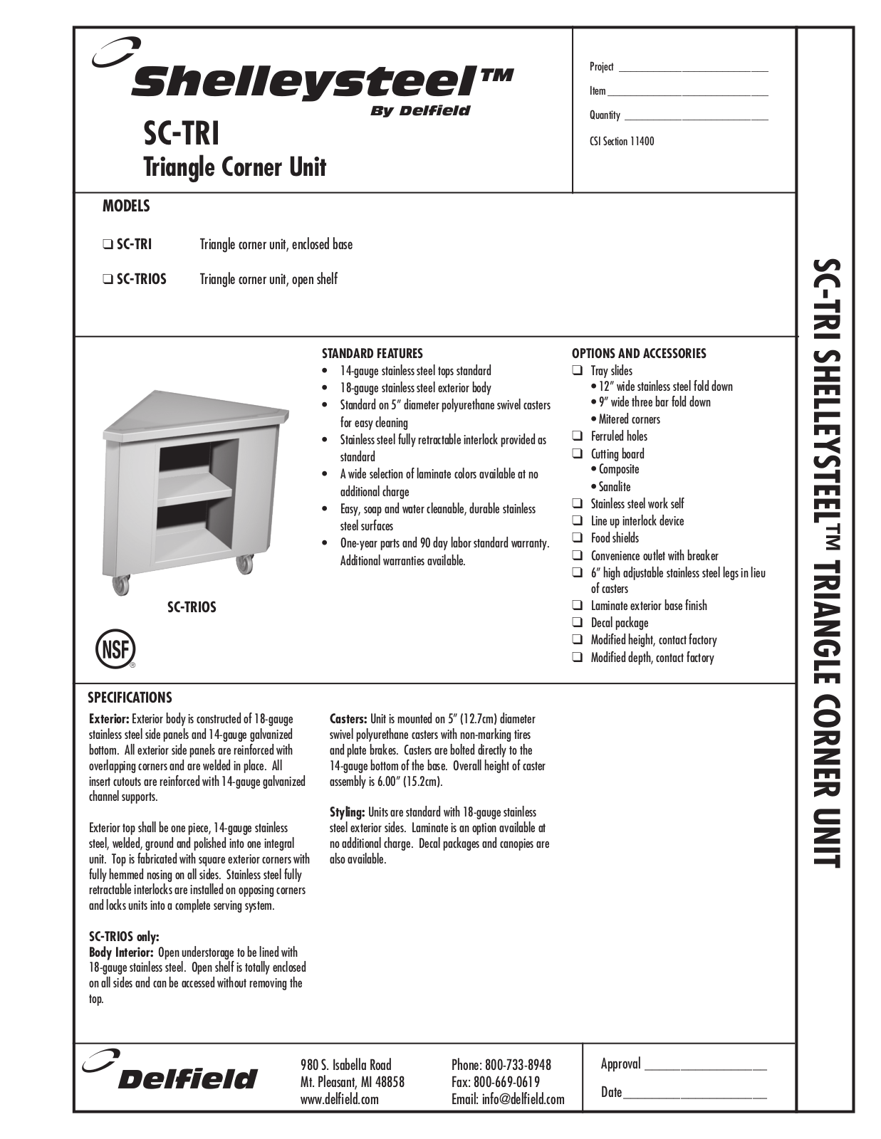 Delfield SC-TRI, SC-TRIOS Specifications