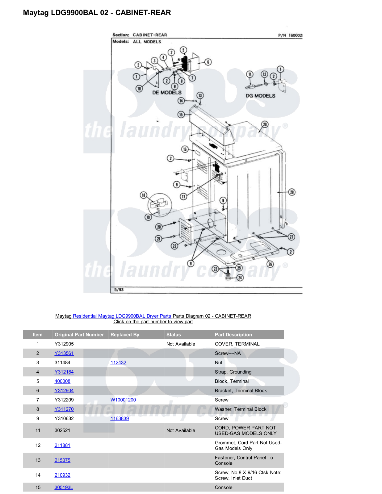 Maytag LDG9900BAL Parts Diagram