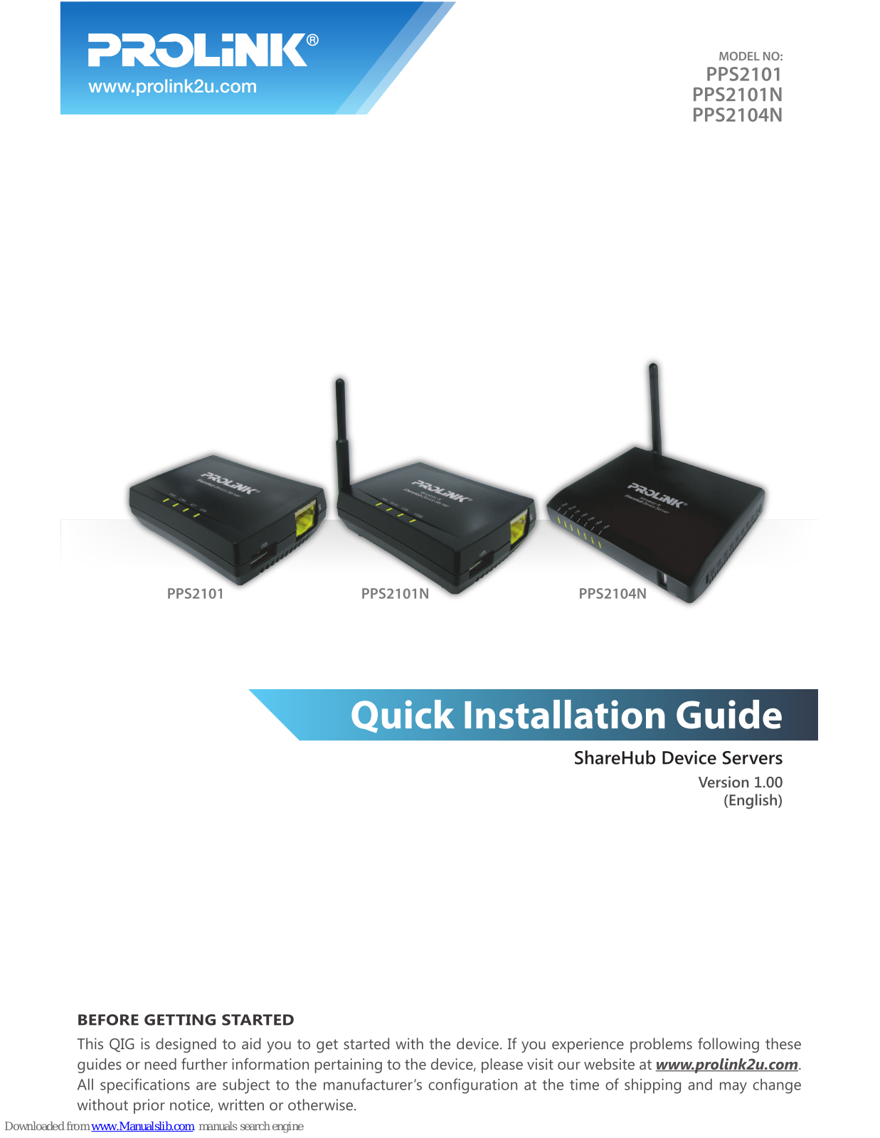 PROLiNK PPS2101, PPS2101N, PPS2104N Quick Installation Manual - ManualMachine.com