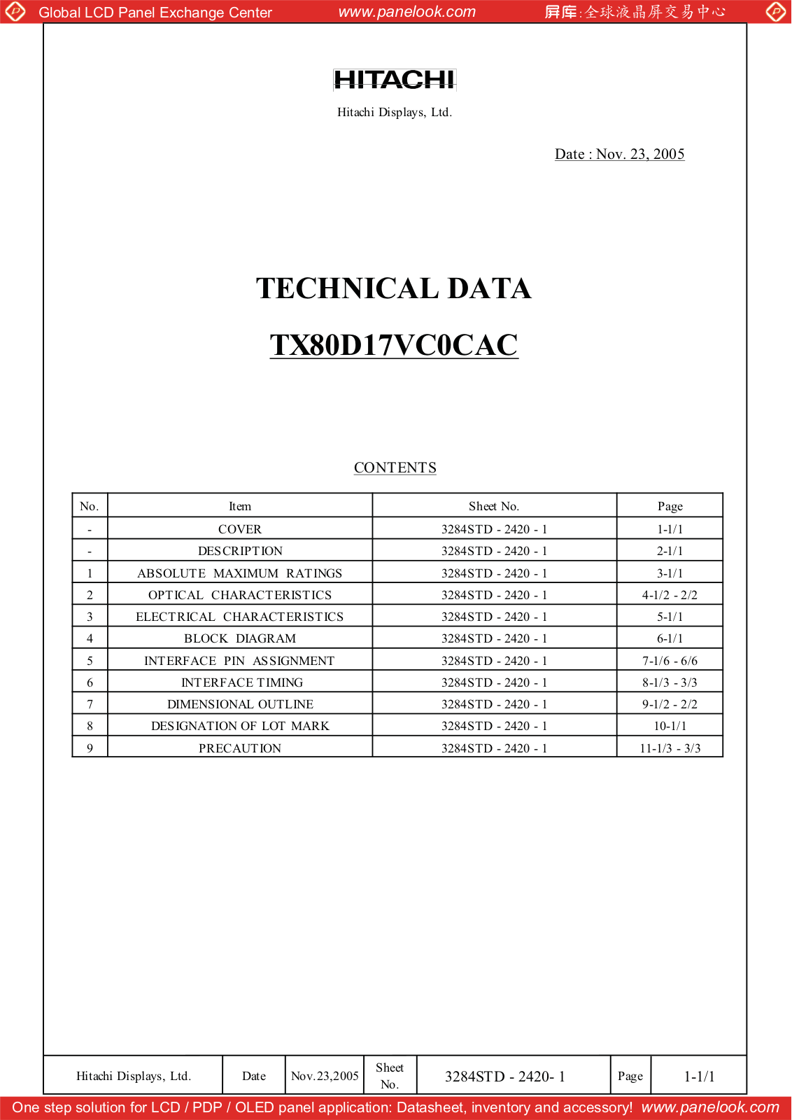 HITACHI TX80D17VC0CAC Specification