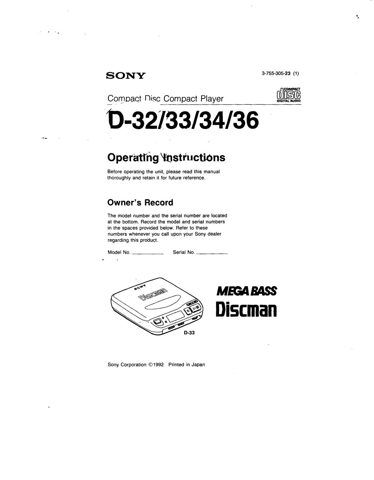 Sony D32, D33, D34, D36 Operating Instructions