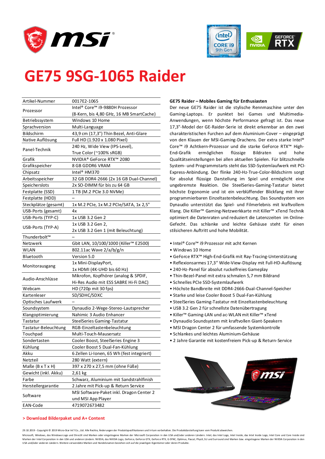 MSI GE75 9SG-1065 - Raider Service Manual