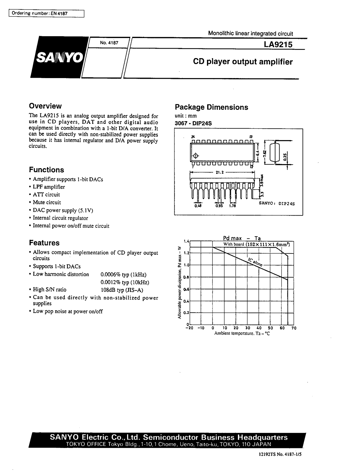 SANYO LA9215 Datasheet