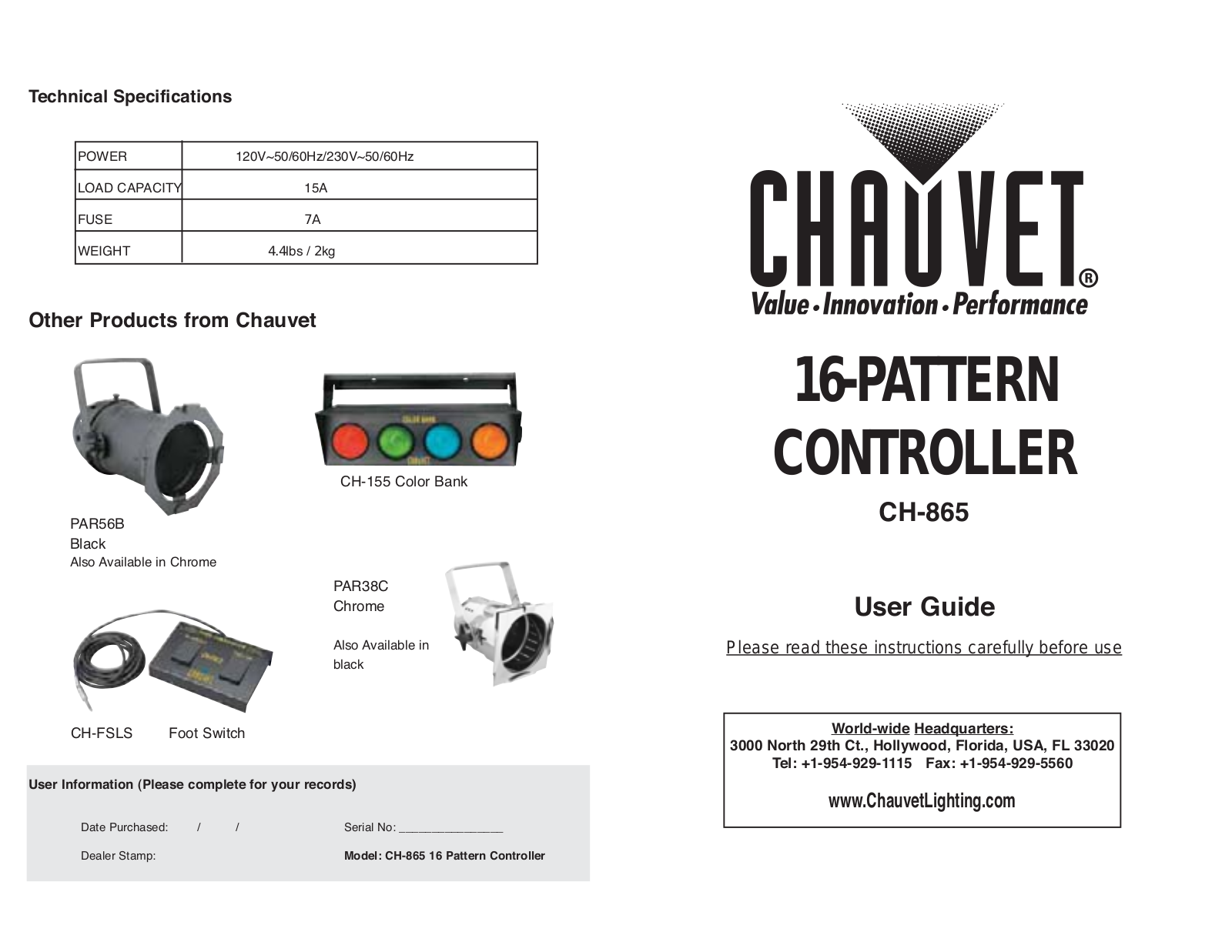 Chauvet CH-865 User Manual