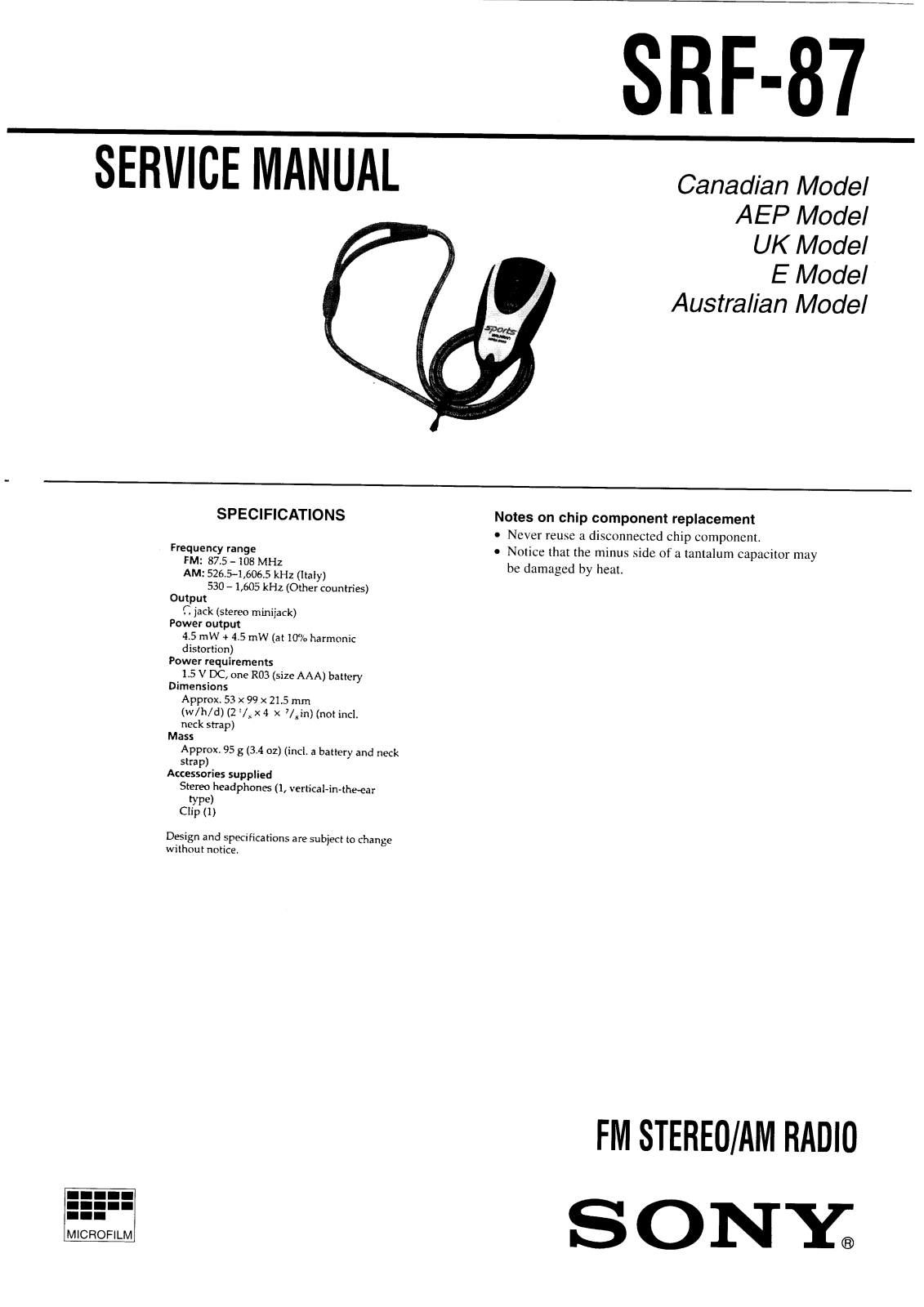 Sony SRF-87 Service manual