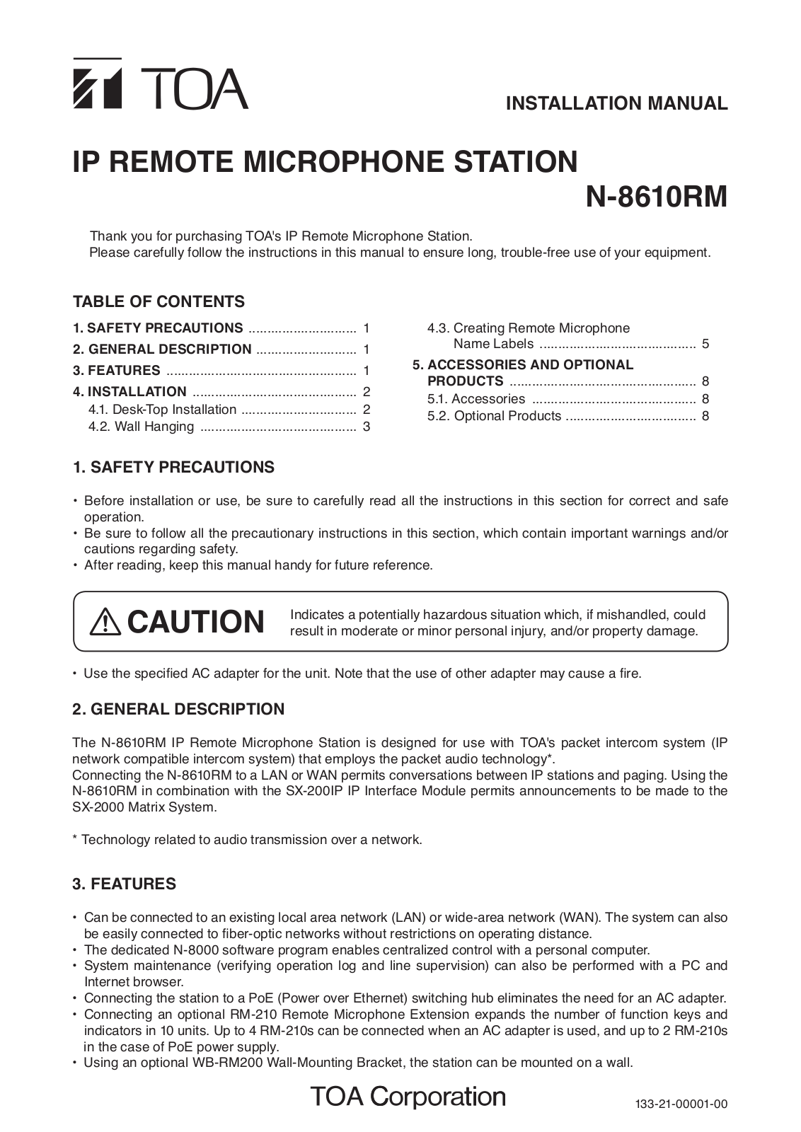 Toa N-8610RM User Manual