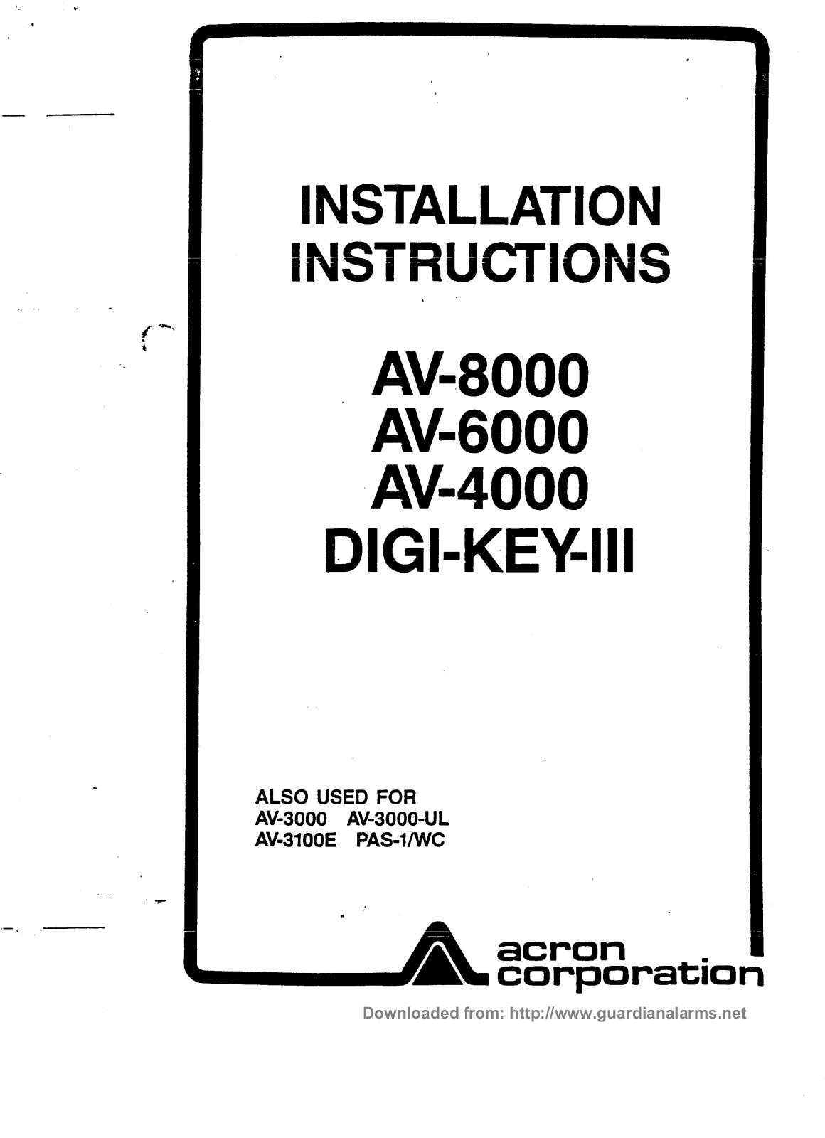 Acron DIGI-KEY-III User Manual